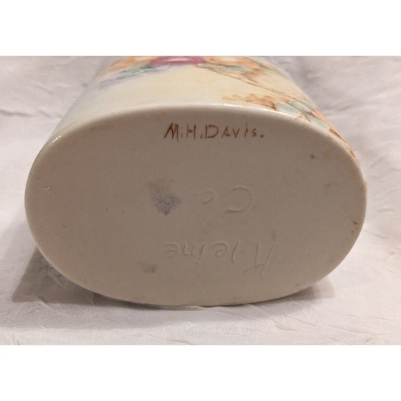 Vtg Kleine Co Vase Art Pottery Roses Handpainted Signed M. H. Davis Floral Gold - Picture 4 of 16